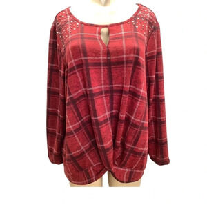NY Collection Size 2X Red Checkered Long Sleeve Shirt. New With Tags